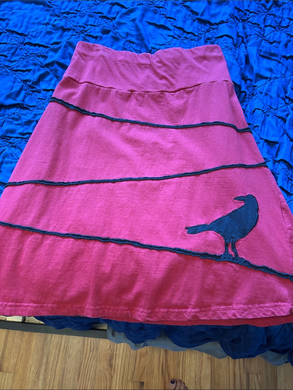 Red A-Line Skirt with Navy Raven Accent